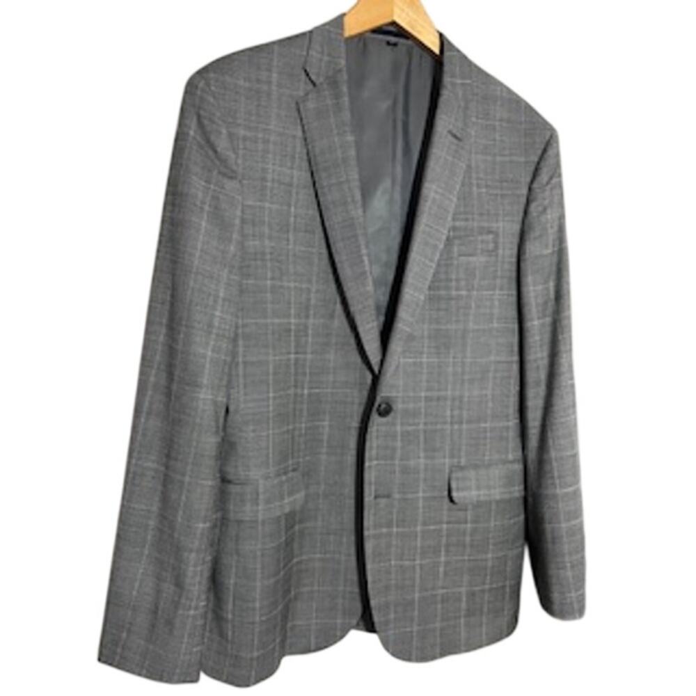 Jos A Bank Grey Slim Fit Wool Plaid Lt Wgt 2Pc Suit 42L/36x31